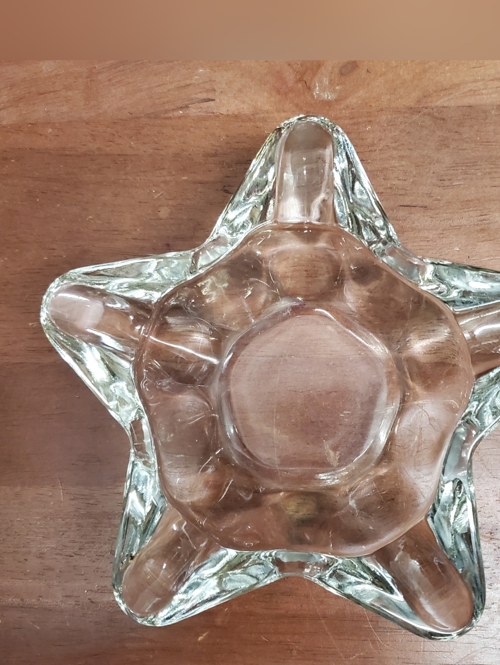 Vintage Star Shaped Clear Heavy Glass Ashtray or Repurposed Trinket Dish